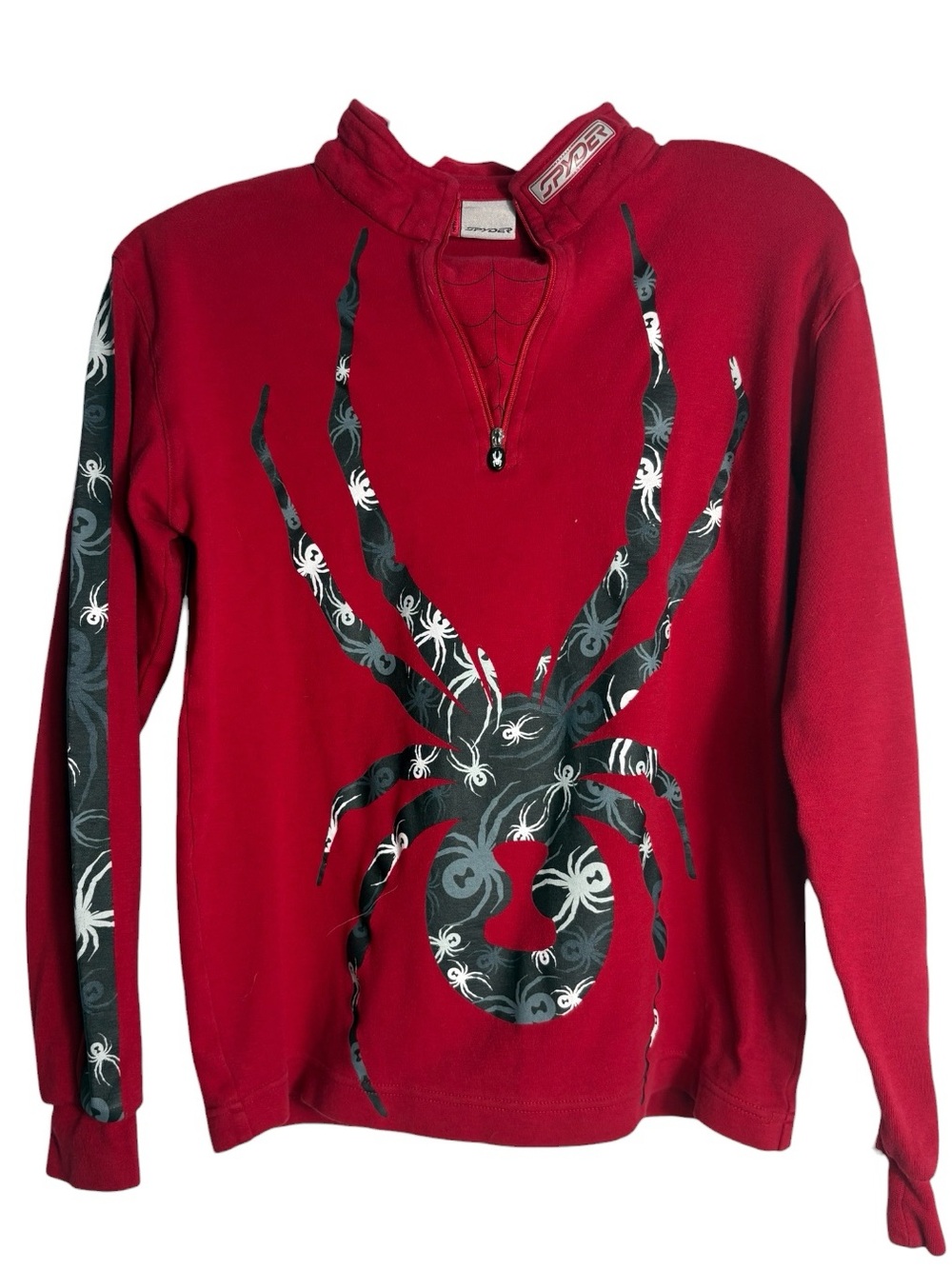 SPYDER Red Quarter-Zip Pullover with Large Black‎ Spider Graphic Size M -- WOW!!